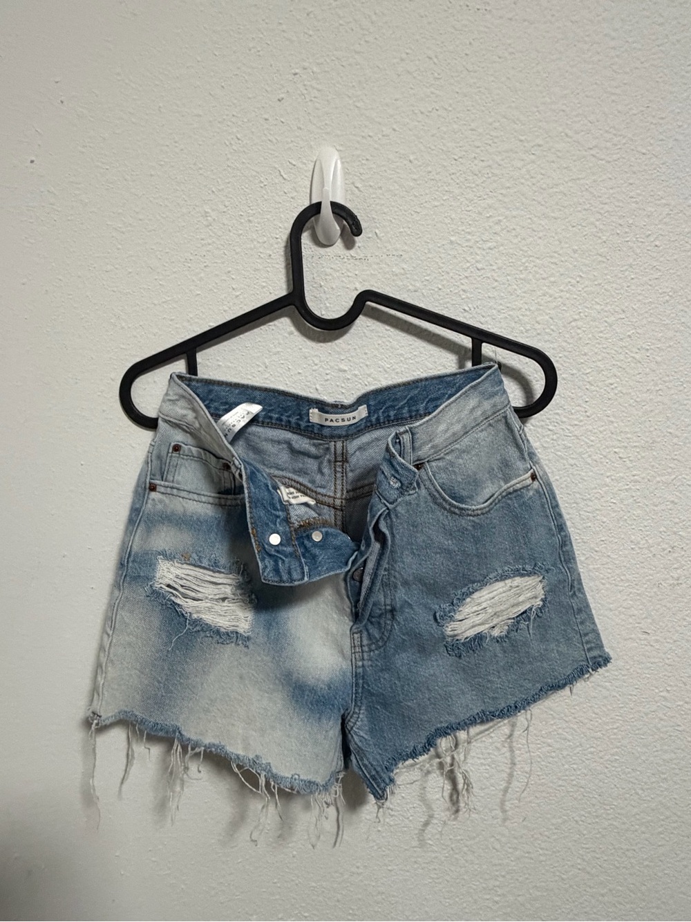 PacSun Two-Tone Distressed Denim Cutoff Shorts - Light & Medium Blue